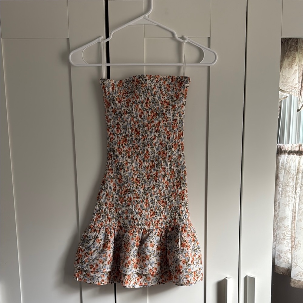 Floral Smocked Strapless Dress